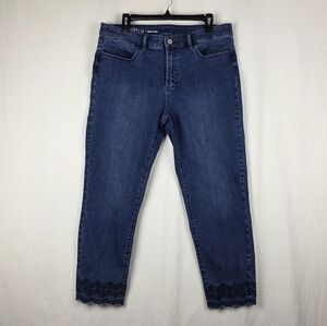 Talbots Flawless women's blue jeans denim ankle Embroidered Hem